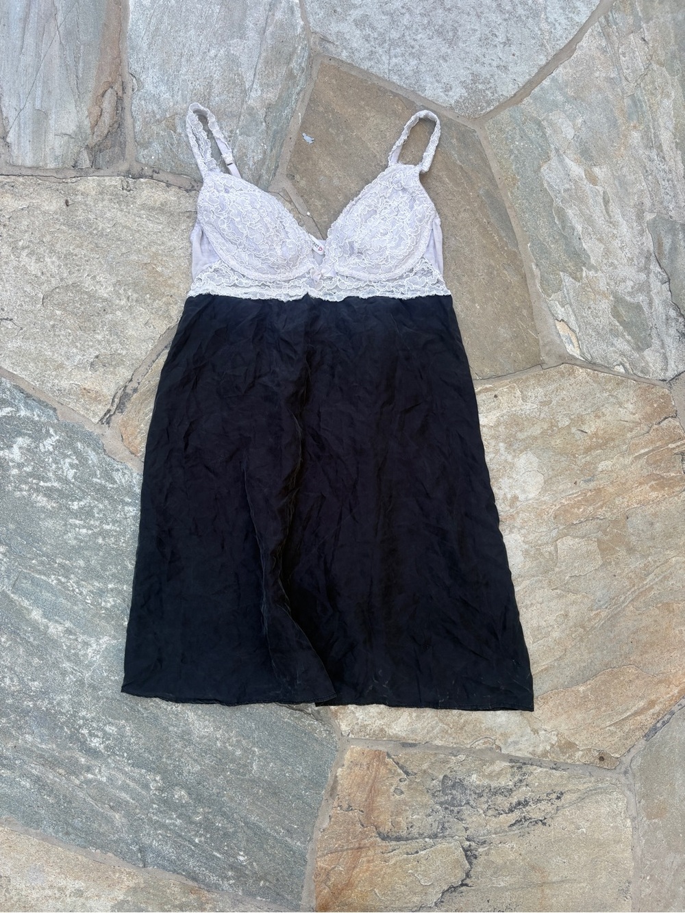 Vintage Victoria's Secret 100% silk Slip with White Lace Bodice 2002